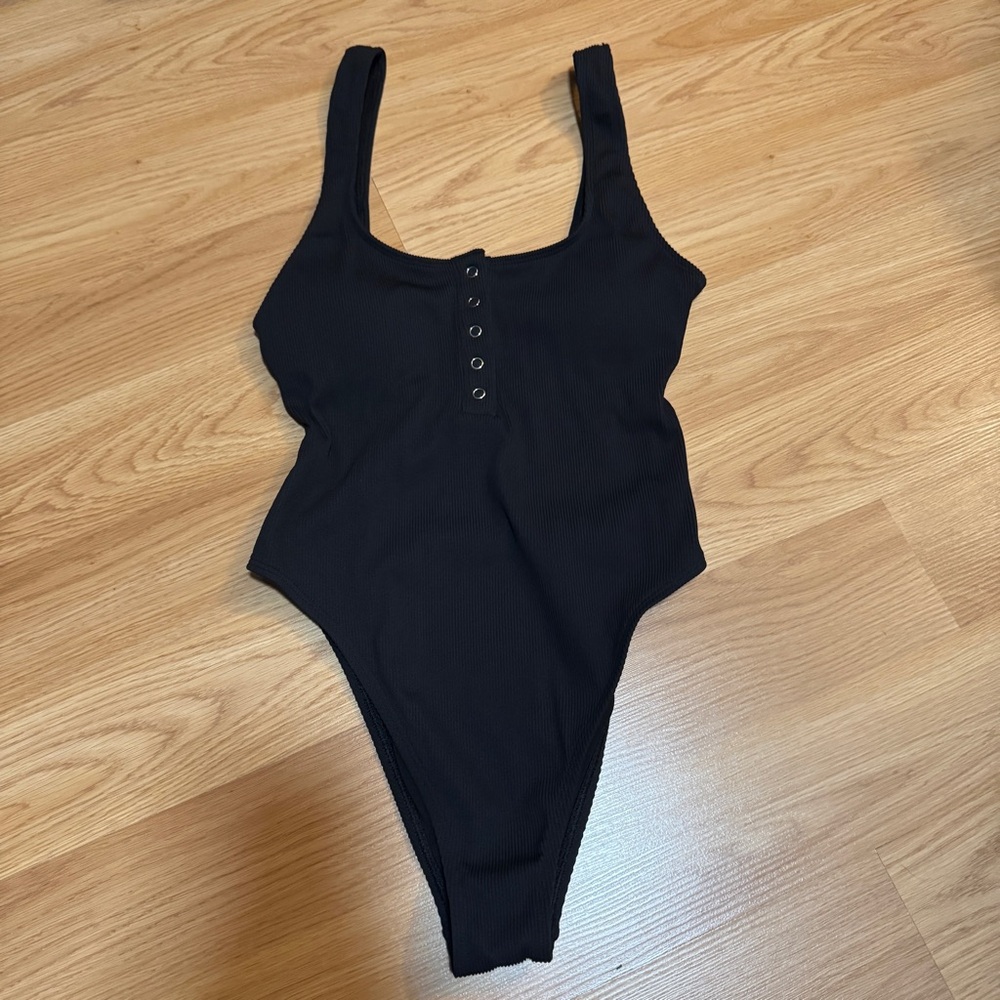 Aerie Black Snaps One Piece Swimsuit